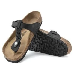 Birkenstock Gizeh Braid Suede Black Oil Leather- Regular/Wide -Step Vibe Shop 1021349 sole