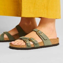 Birkenstock Women's Franca Nubuck Sandal - Thyme - Regular/Wide -Step Vibe Shop 1025725 f closeup f
