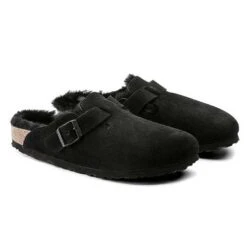 Birkenstock Boston Shearling Black Suede Leather- Regular/Wide -Step Vibe Shop 259883 pair 1