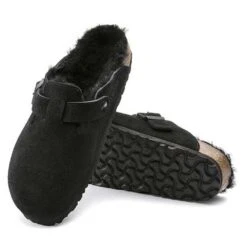 Birkenstock Boston Shearling Black Suede Leather- Regular/Wide -Step Vibe Shop 259883 sole 1